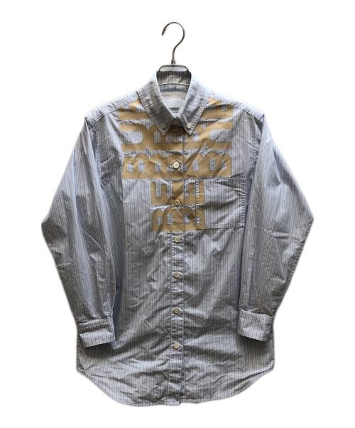 BURBERRY LONDON（バーバリーロンドン）BURBERRY LONDON (バーバリーロンドン) ロゴストライプボタンダウンシャツ ブルー サイズ:IT34の古着・服飾アイテム