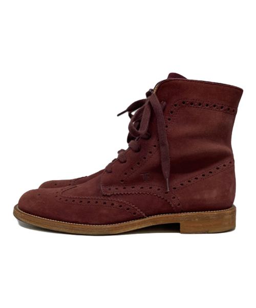 TOD'S（トッズ）TOD'S (トッズ) ウィングチップスウェードブーツ レッド サイズ:6 1/2の古着・服飾アイテム