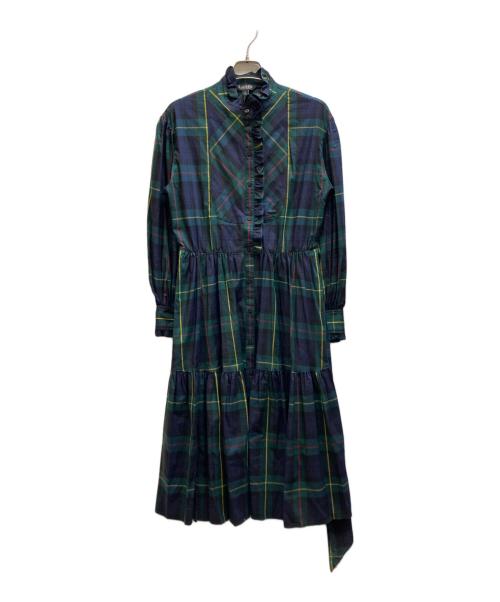 LAUREN RALPH LAUREN（ローレンラルフローレン）LAUREN RALPH LAUREN (ローレンラルフローレン) フリルチェックワンピース グリーン×ネイビー サイズ:4の古着・服飾アイテム