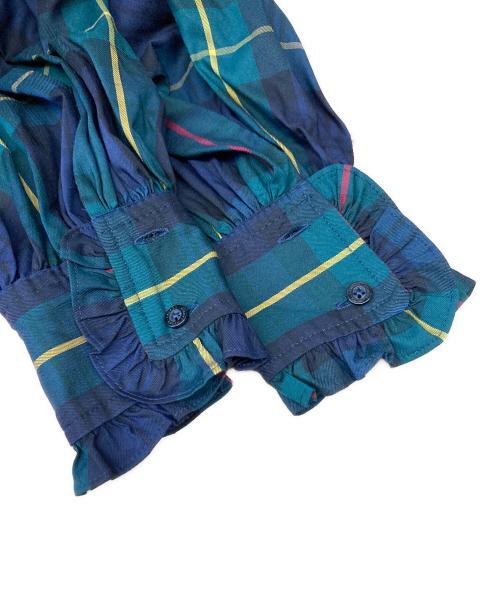 LAUREN RALPH LAUREN（ローレンラルフローレン）LAUREN RALPH LAUREN (ローレンラルフローレン) フリルチェックワンピース グリーン×ネイビー サイズ:4の古着・服飾アイテム