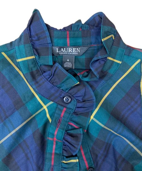 LAUREN RALPH LAUREN（ローレンラルフローレン）LAUREN RALPH LAUREN (ローレンラルフローレン) フリルチェックワンピース グリーン×ネイビー サイズ:4の古着・服飾アイテム