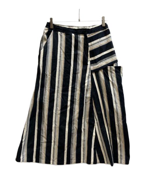 Y's（ワイズ）Y's (ワイズ) 変形ストライプ柄ドローストリングロングスカート/YW-S06-019 アイボリー×ブラック サイズ:1の古着・服飾アイテム
