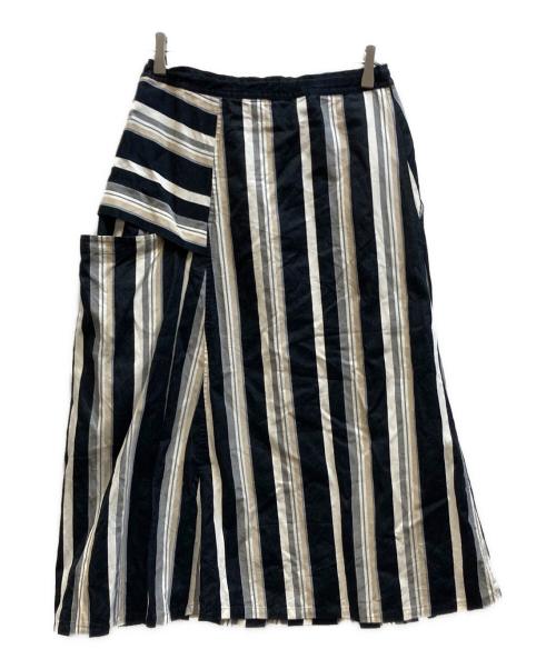 Y's（ワイズ）Y's (ワイズ) 変形ストライプ柄ドローストリングロングスカート/YW-S06-019 アイボリー×ブラック サイズ:1の古着・服飾アイテム