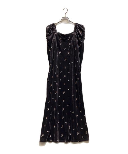 Lily Brown（リリーブラウン）Lily Brown (リリーブラウン) フラワーエンブロイダリースクエアネックベロアワンピース/LWCO244140 ブラウン サイズ:ONEの古着・服飾アイテム