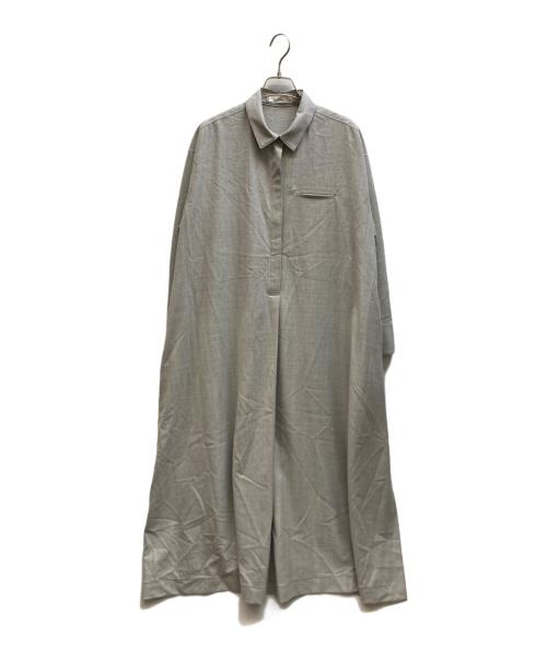 ebure（エブール）EBURE (エブール) ミドルビスウールボウタイ比翼ロングワンピース/4110300228 グレー サイズ:38の古着・服飾アイテム
