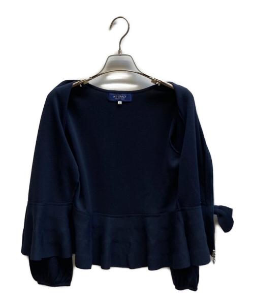 M'S GRACY（エムズグレイシー）M'S GRACY (エムズグレイシー) ペプラムカメリアジップニットジャケット ネイビー サイズ:38の古着・服飾アイテム
