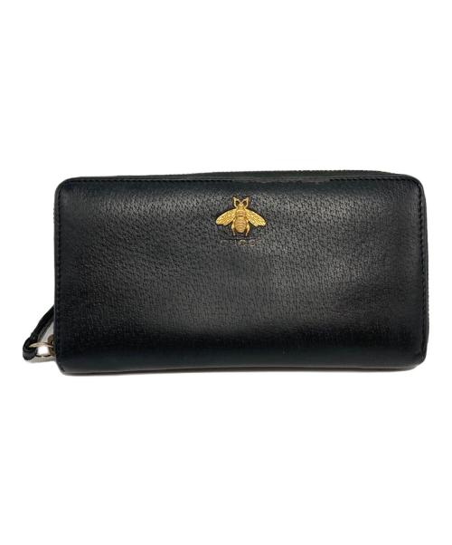 GUCCI（グッチ）GUCCI (グッチ) アニマリエレザージップアラウンドウォレット/523667/アニマリエ ブラックの古着・服飾アイテム