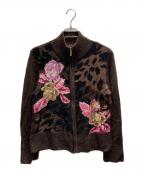 LEONARD FASHIONレオナールファッション）の古着「花柄ジップカーディガン」｜ブラウン