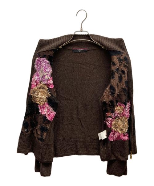 LEONARD FASHION（レオナールファッション）LEONARD FASHION (レオナールファッション) 花柄ジップカーディガン ブラウン サイズ:Lの古着・服飾アイテム