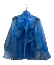 Loulou Willoughby（ルルウィルビー）の古着「長袖シルキーリボンブラウス / 212410-13-230-02-020」｜ブルー