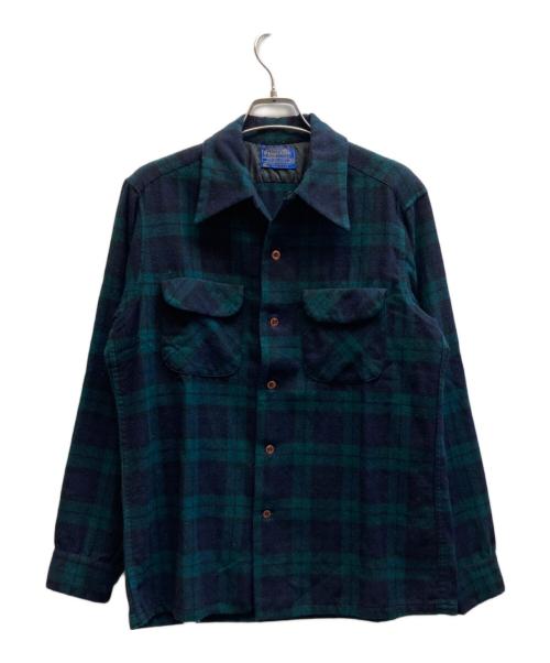 PENDLETON（ペンドルトン）PENDLETON (ペンドルトン) 70‘sウールシャツ グリーン×ネイビー サイズ:Mの古着・服飾アイテム