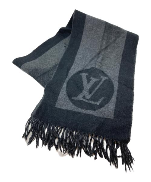 LOUIS VUITTON（ルイ ヴィトン）LOUIS VUITTON (ルイ ヴィトン) エシャルプカーディフ マフラー/401486 グレー×ブラック サイズ:₋の古着・服飾アイテム