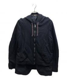 COMME des GARCONS HOMME DEUX（コムデギャルソン オム ドゥ）の古着「ポリエステル縮絨パーカードッキングジャケット/DQ-J055」｜ブラック