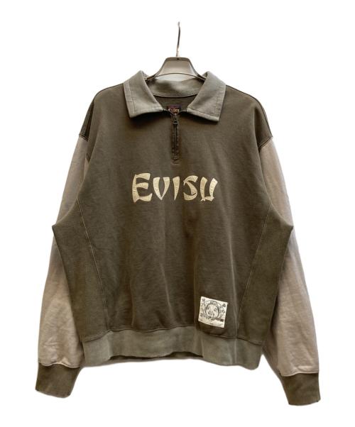 EVISU（エヴィス）EVISU (エヴィス) BLOCKING HEAVY WASHED HALF ZIP SWEATSHIRT/2EAEJM5SW6106 カーキ サイズ:XLの古着・服飾アイテム