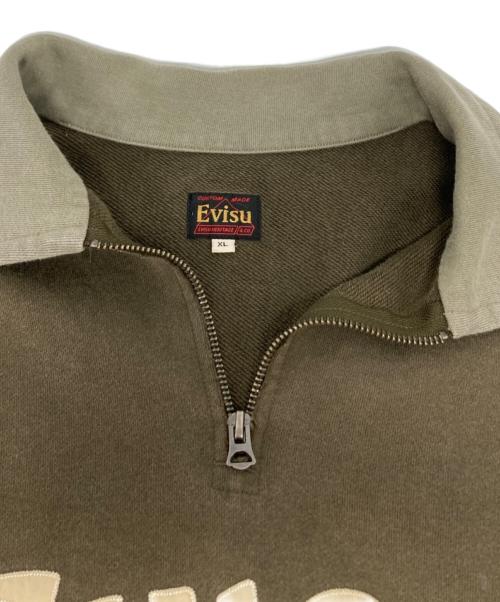 EVISU（エヴィス）EVISU (エヴィス) BLOCKING HEAVY WASHED HALF ZIP SWEATSHIRT/2EAEJM5SW6106 カーキ サイズ:XLの古着・服飾アイテム