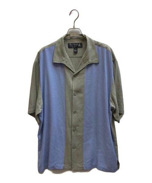 NATNAST（ナットナスト）NATNAST (ナットナスト) ツートンオープンカラーシルクシャツ ブルー×グリーン サイズ:Lの古着・服飾アイテム