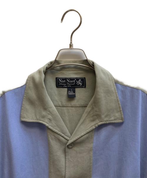 NATNAST（ナットナスト）NATNAST (ナットナスト) ツートンオープンカラーシルクシャツ ブルー×グリーン サイズ:Lの古着・服飾アイテム