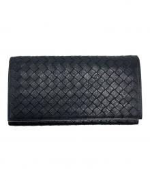 BOTTEGA VENETA（ボッテガベネタ）の古着「イントレチャート2つ折り長財布」｜ブラック