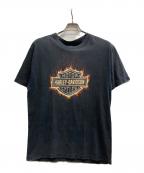 HARLEY-DAVIDSONハーレーダビッドソン）の古着「ファイヤーエンブレムTシャツ」｜グレー