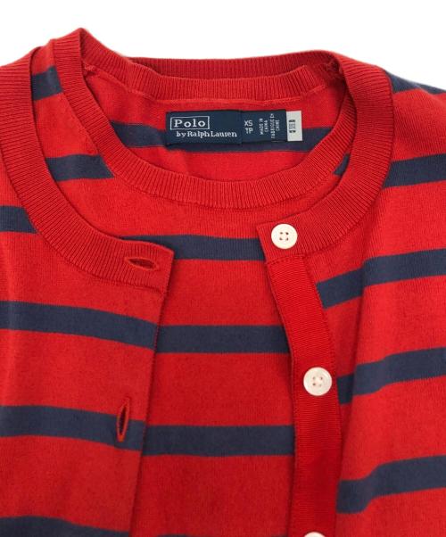 POLO RALPH LAUREN（ポロ・ラルフローレン）POLO RALPH LAUREN (ポロ・ラルフローレン) アンサンブルクルーネックカーディガン レッド×ブルー サイズ:XSの古着・服飾アイテム