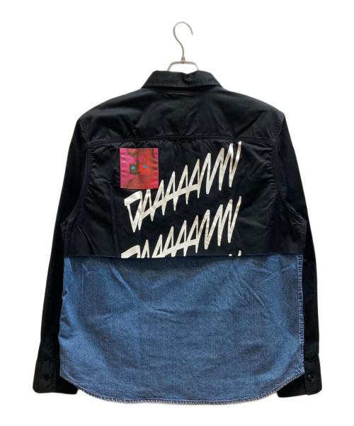 DIESEL（ディーゼル）DIESEL (ディーゼル) パッチワークデザイン切替シャツ ブラック サイズ:Lの古着・服飾アイテム