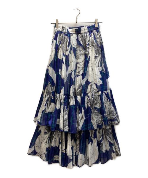 Sov.（ソブ）Sov. (ソブ) フラワーシフォンサテンティアードスカート/0302-351-241A ブルー サイズ:36の古着・服飾アイテム