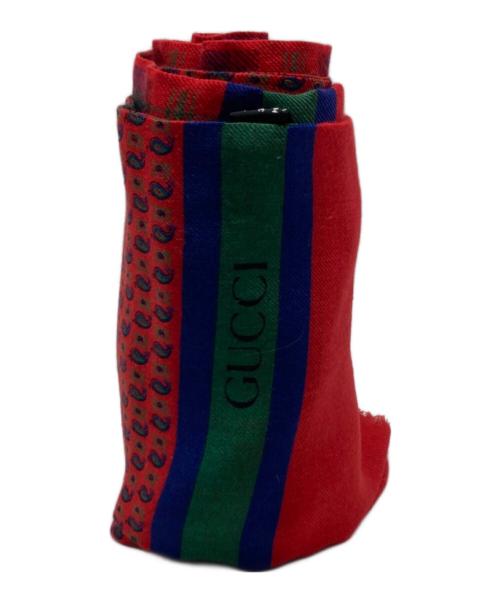 GUCCI（グッチ）GUCCI (グッチ) タイタンフリース柄シルクブレンドストール レッドの古着・服飾アイテム