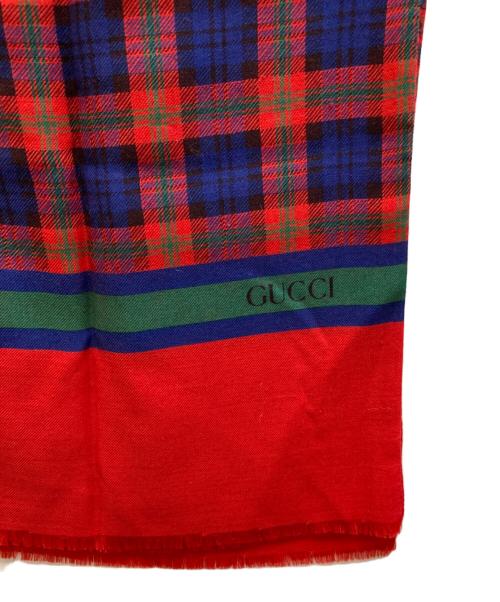 GUCCI（グッチ）GUCCI (グッチ) タイタンフリース柄シルクブレンドストール レッドの古着・服飾アイテム