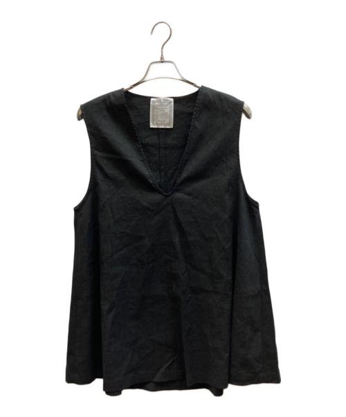 BEARDSLEY（ビアズリー）BEARDSLEY (ビアズリー) リネン混Ｕネックフレアベスト ブラック サイズ:FREEの古着・服飾アイテム