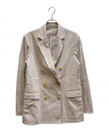 theory luxe（セオリーリュクス）の古着「ダブル リネン ストライプジャケット / 41-2104120 」｜ブラウン