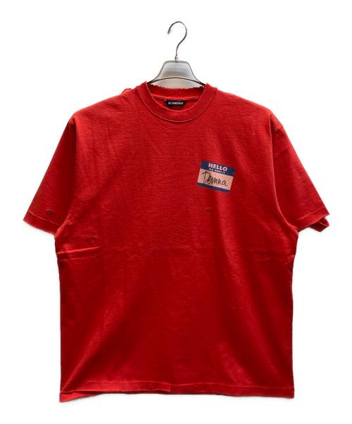 BALENCIAGA（バレンシアガ）BALENCIAGA (バレンシアガ) デストロイ加工 ワンポイント ロゴ ヘビーウェイト クルーネック レッド サイズ:Sの古着・服飾アイテム