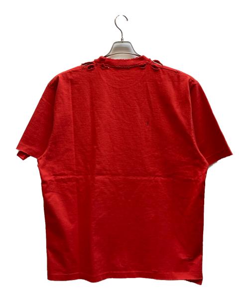 BALENCIAGA（バレンシアガ）BALENCIAGA (バレンシアガ) デストロイ加工 ワンポイント ロゴ ヘビーウェイト クルーネック レッド サイズ:Sの古着・服飾アイテム