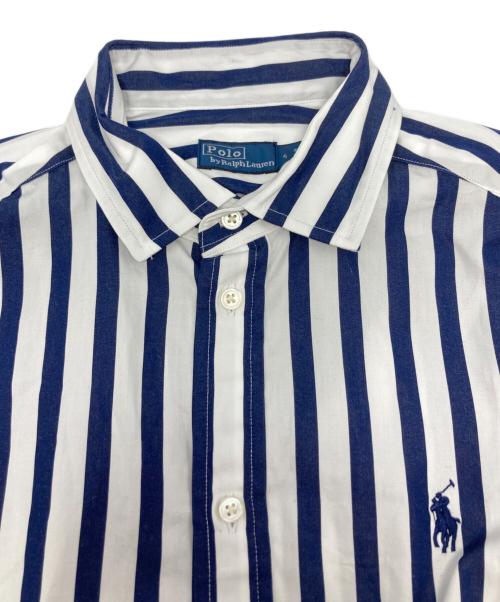 POLO RALPH LAUREN（ポロ・ラルフローレン）POLO RALPH LAUREN (ポロ・ラルフローレン) ベルテッド ストライプド コットン シャツドレス ワンピース ネイビー サイズ:4 未使用品の古着・服飾アイテム