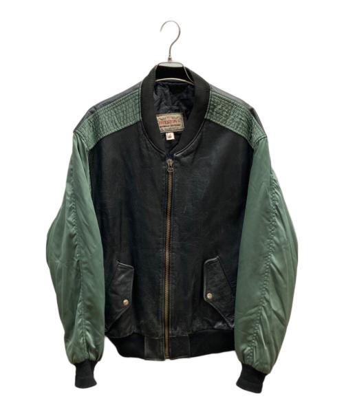 HELSTON'S（ヘルストンズ）HELSTON'S (ヘルストンズ) レザーナイロン切替ジャケット グリーン×ブラック サイズ:4の古着・服飾アイテム