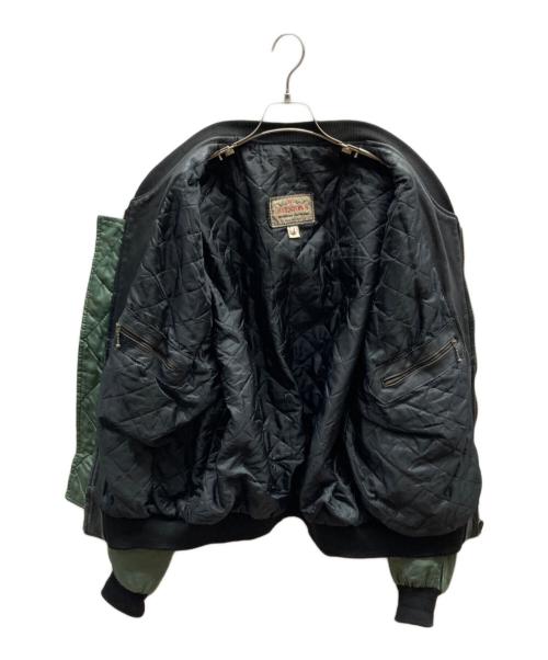 HELSTON'S（ヘルストンズ）HELSTON'S (ヘルストンズ) レザーナイロン切替ジャケット グリーン×ブラック サイズ:4の古着・服飾アイテム