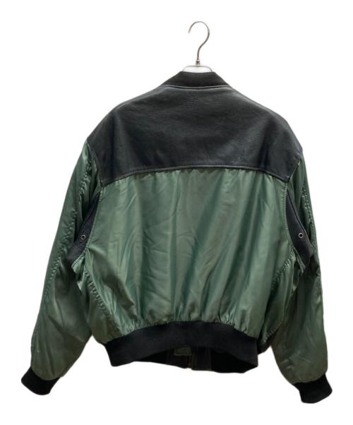 HELSTON'S（ヘルストンズ）HELSTON'S (ヘルストンズ) レザーナイロン切替ジャケット グリーン×ブラック サイズ:4の古着・服飾アイテム