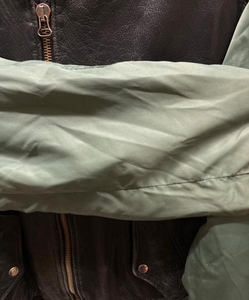 HELSTON'S（ヘルストンズ）HELSTON'S (ヘルストンズ) レザーナイロン切替ジャケット グリーン×ブラック サイズ:4の古着・服飾アイテム