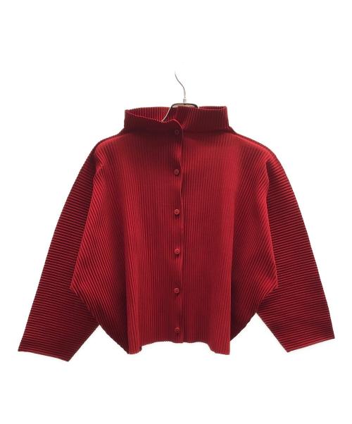 me ISSEY MIYAKE（ミーイッセイ ミヤケ）me ISSEY MIYAKE (ミーイッセイ ミヤケ) ハイネックプリーツカーディガン/MI94KO657 レッド サイズ:₋の古着・服飾アイテム