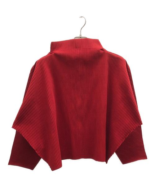 me ISSEY MIYAKE（ミーイッセイ ミヤケ）me ISSEY MIYAKE (ミーイッセイ ミヤケ) ハイネックプリーツカーディガン/MI94KO657 レッド サイズ:₋の古着・服飾アイテム