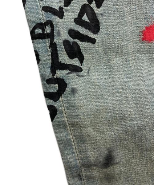 LIFTED ANCHORS（リフテッドアンカーズ）LIFTED ANCHORS (リフテッドアンカーズ) グラフィックペイントデニムパンツ インディゴ サイズ:34の古着・服飾アイテム