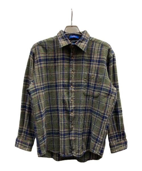 PENDLETON（ペンドルトン）PENDLETON (ペンドルトン) エルボーパッチ付チェックシャツ ネイビー×オリーブ サイズ:Lの古着・服飾アイテム