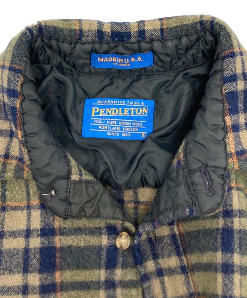 PENDLETON（ペンドルトン）PENDLETON (ペンドルトン) エルボーパッチ付チェックシャツ ネイビー×オリーブ サイズ:Lの古着・服飾アイテム