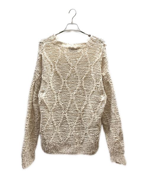 UNUSED（アンユーズド）UNUSED (アンユーズド) Gourd pattern hand-knitted crewneck sweater ホワイト サイズ:3の古着・服飾アイテム