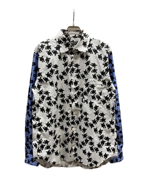 COMME des GARCONS HOMME DEUX（コムデギャルソン オム ドゥ）COMME des GARCONS HOMME DEUX (コムデギャルソン オム ドゥ) 袖切り替え柄シャツ/DR-B041 ブラック×ホワイト×ブルー サイズ:Mの古着・服飾アイテム