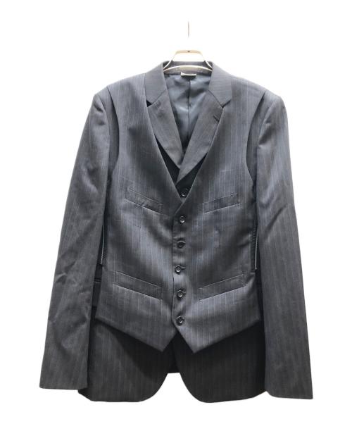 COMME des GARCONS HOMME DEUX（コムデギャルソン オム ドゥ）COMME des GARCONS HOMME DEUX (コムデギャルソン オム ドゥ) ドビーストライプ柄ウールジャケット/DR-J044 グレー サイズ:Mの古着・服飾アイテム