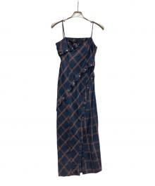 MAISON SPECIAL（メゾンスペシャル）の古着「Button Slit Checkered Camisole Maxidresses/21242265301」｜ネイビー