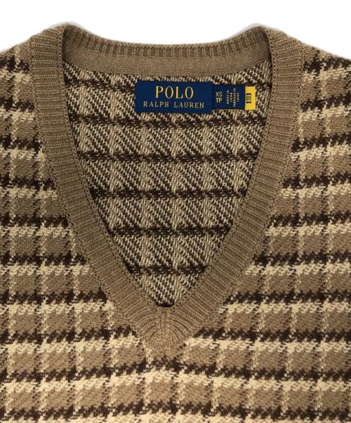 POLO RALPH LAUREN（ポロ・ラルフローレン）POLO RALPH LAUREN (ポロ・ラルフローレン) Check cotton cashmere sweater vest ベージュ サイズ:XS/TPの古着・服飾アイテム