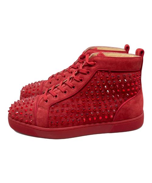Christian Louboutin（クリスチャン・ルブタン）Christian Louboutin (クリスチャン・ルブタン) スパイクスタッズスエードハイカットスニーカー レッド サイズ:42の古着・服飾アイテム