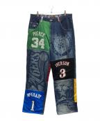 UNK DENIMユーエヌケー デニム）の古着「NBAパッチワークデニムパンツ」｜インディゴ