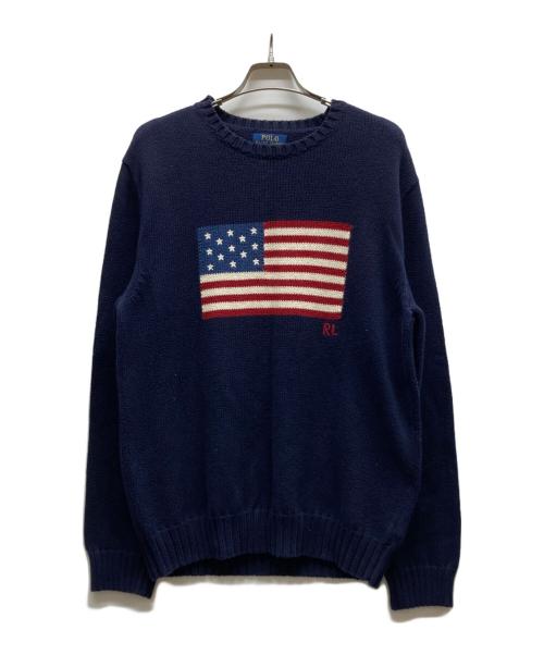 POLO RALPH LAUREN（ポロ・ラルフローレン）POLO RALPH LAUREN (ポロ・ラルフローレン) アイコニックフラッグセーター ネイビー サイズ:Mの古着・服飾アイテム